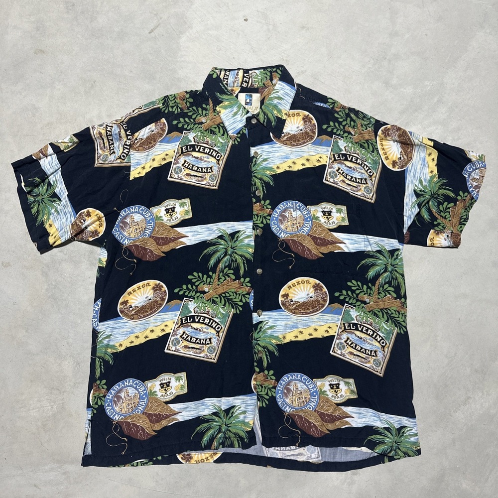 Kahala Hawaiian Camp Shirt Men's SZ XL AOP Cigars Habana Cuba Hawaii Made